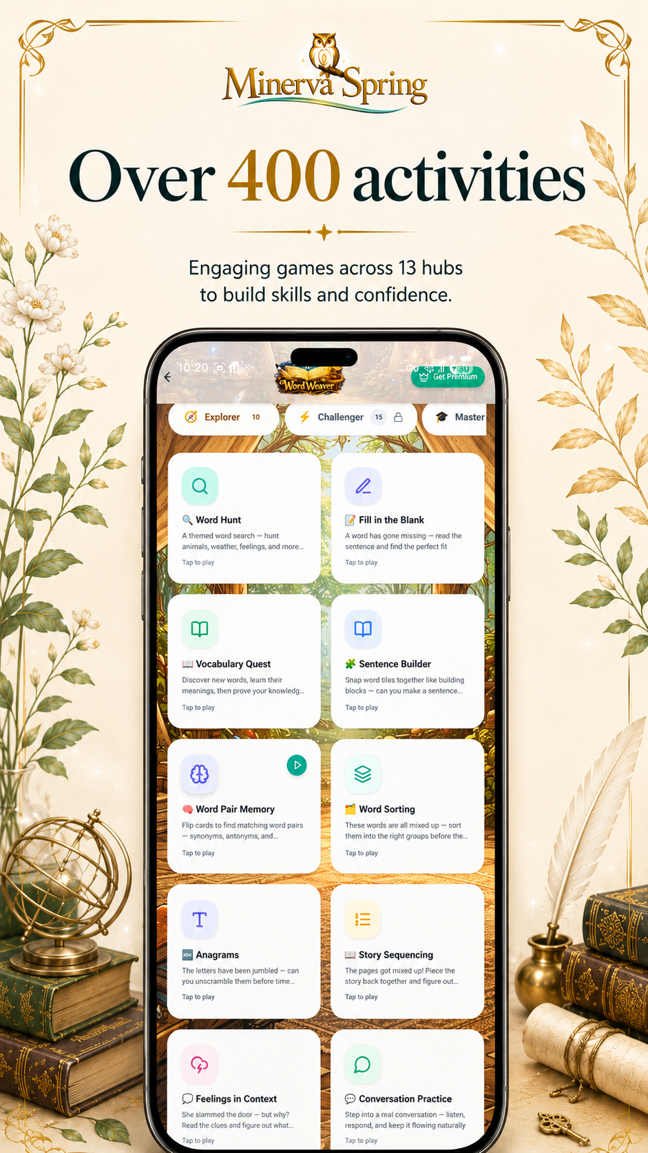 MinervaSpring — over 400 activities across 13 hubs