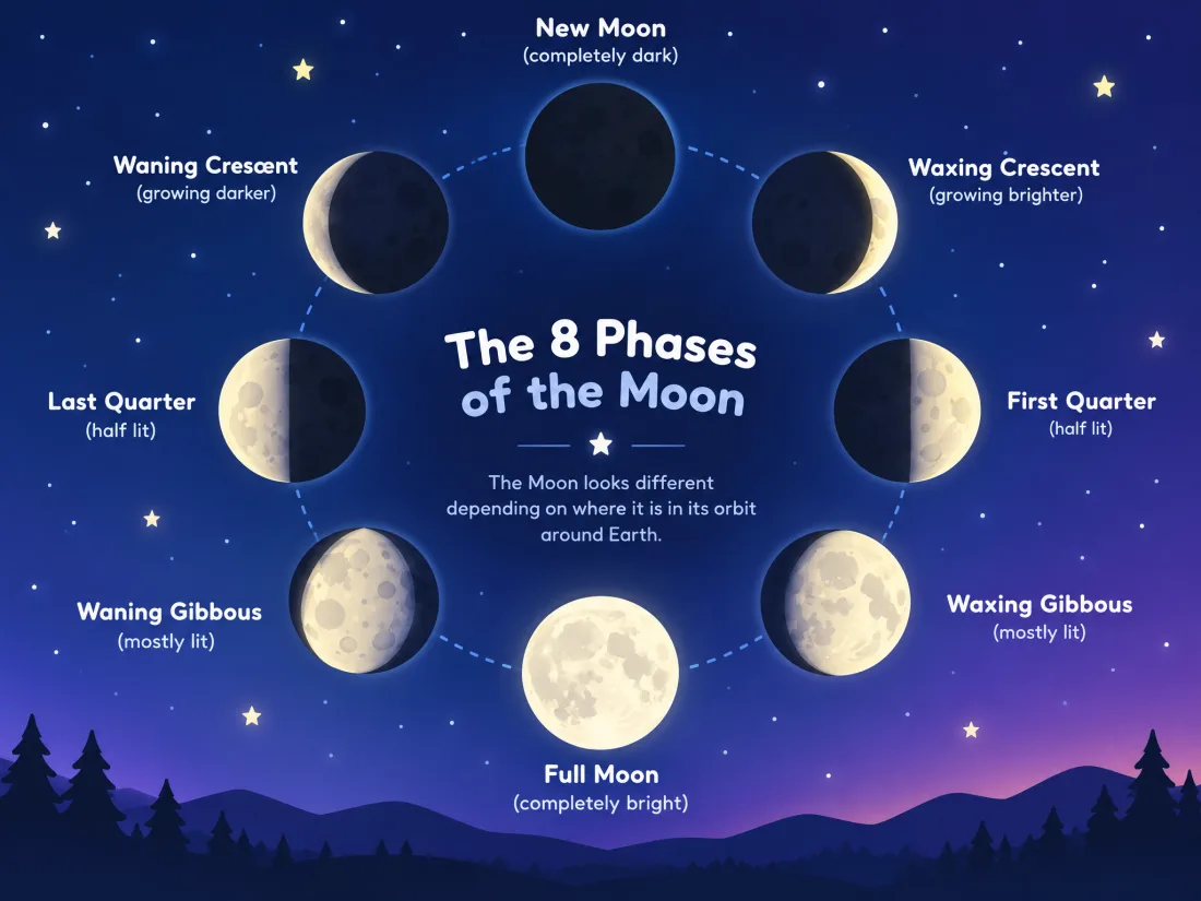Infographic of the phases of the Moon