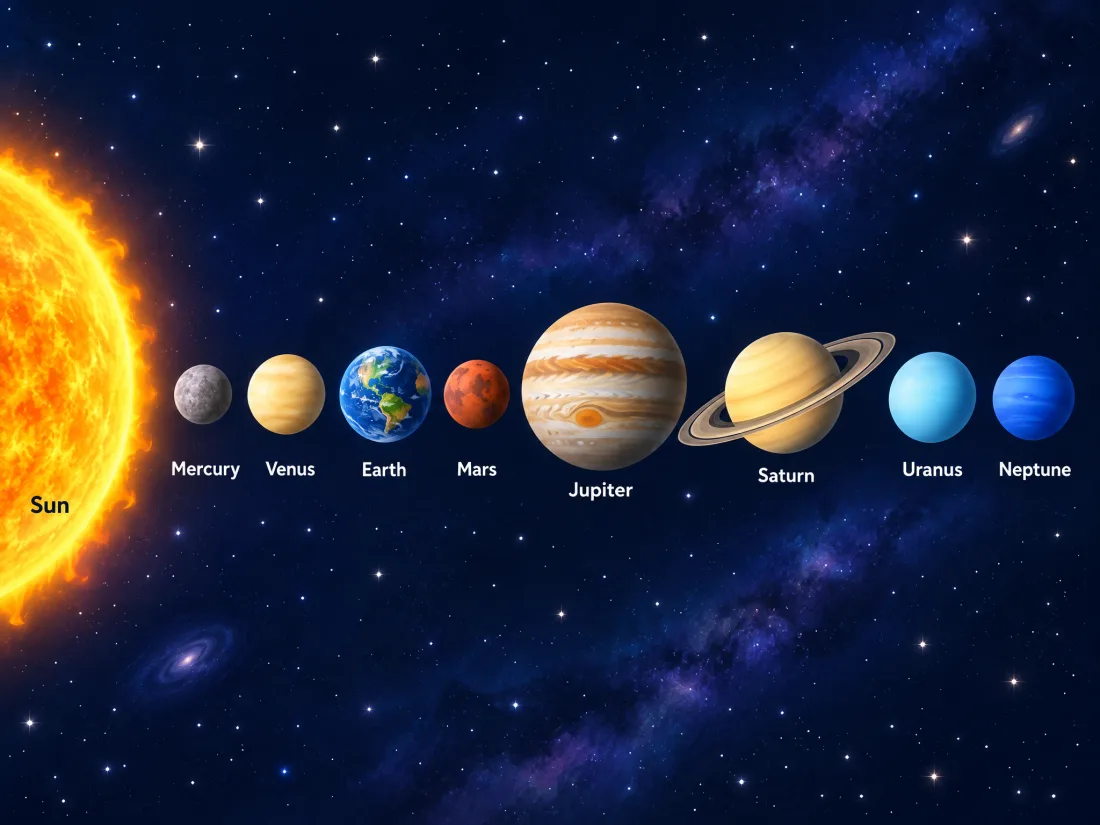 Infographic of the planets of the Solar System in order