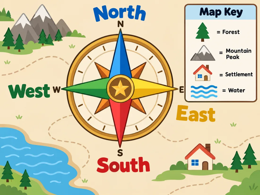 Infographic explaining maps and compass directions