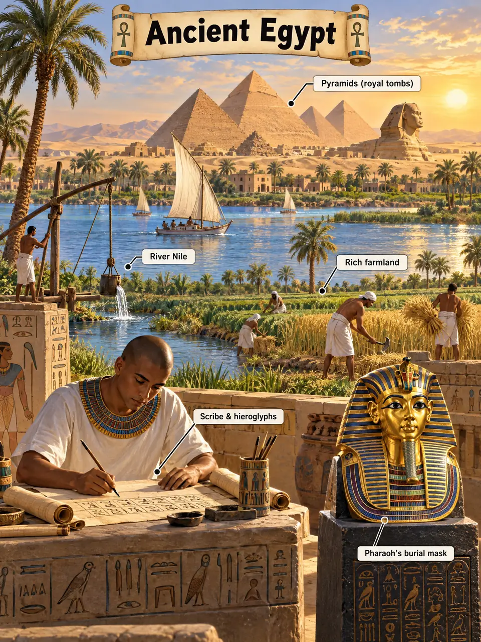 Illustrated historical scene of Ancient Egypt
