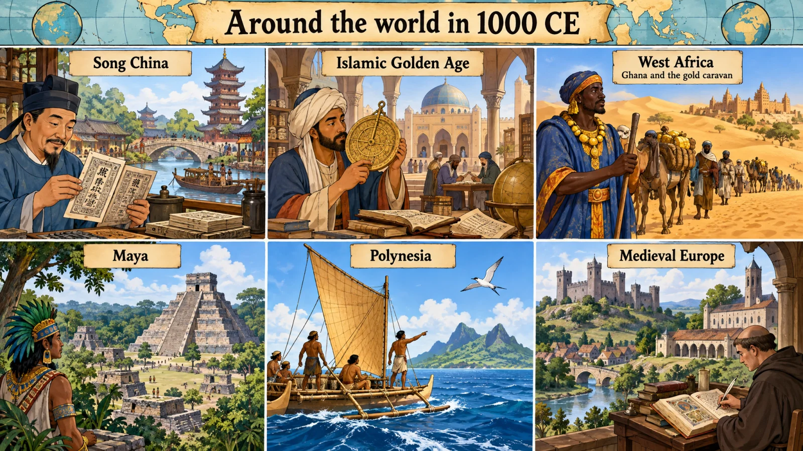 TimeTrail learning world illustration