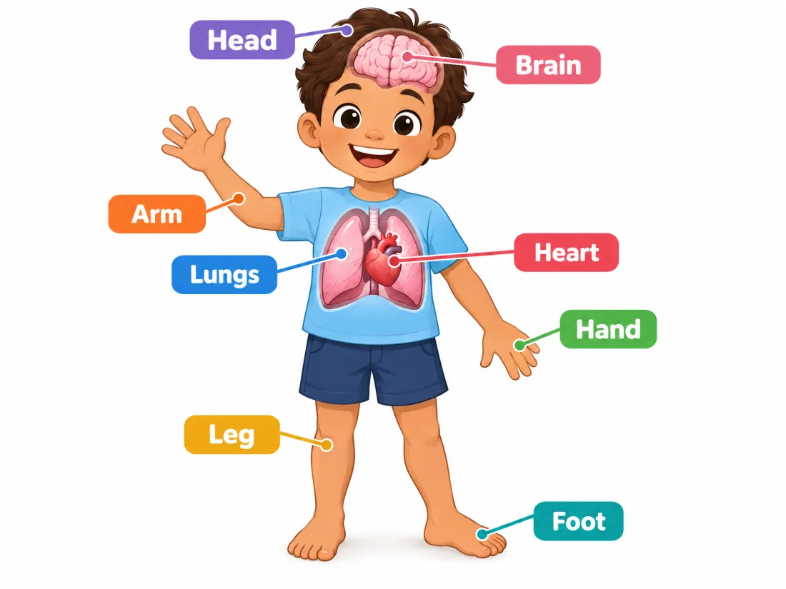 Infographic labelling the parts of the human body